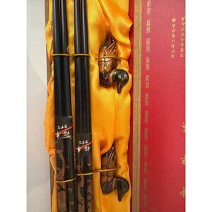 Wooden Chinese Chopsticks with Dragon Design & Duck Chopstick Holders Gift Set